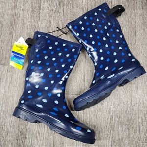 WESTERN CHIEF WOMEN'S RAINDROP DOT VARI-FIT RAIN BOOT - BLUE